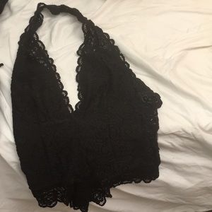 Black halter lace bodysuit